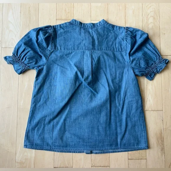 johnnie-O Natalia Chambray Blue 100% Cotton Puff Sleeve Button Blouse Small NWT - Picture 4 of 13